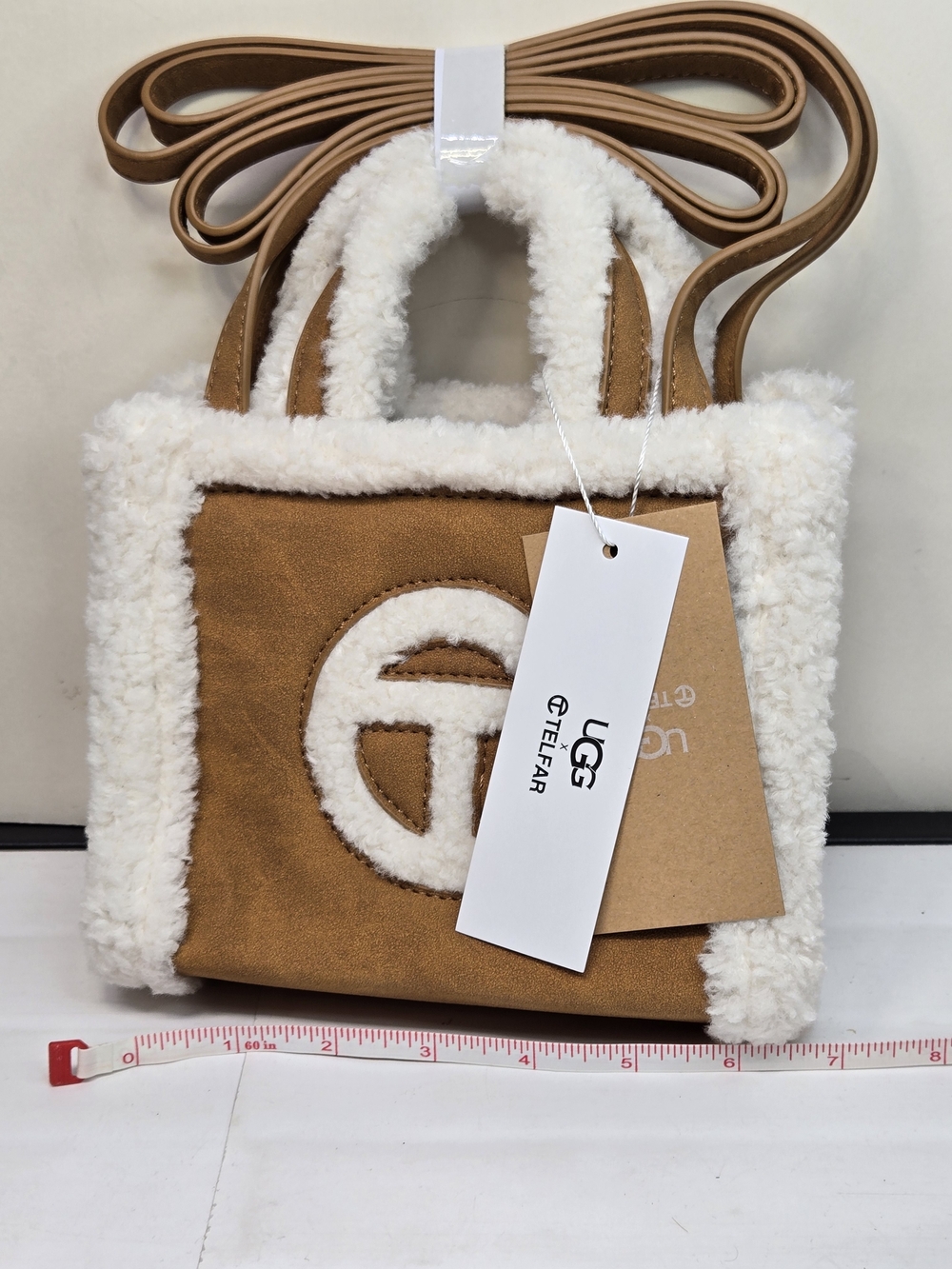 UGG Tan Mini Tote with White Faux-Shearling Trim - Picture 4 of 7